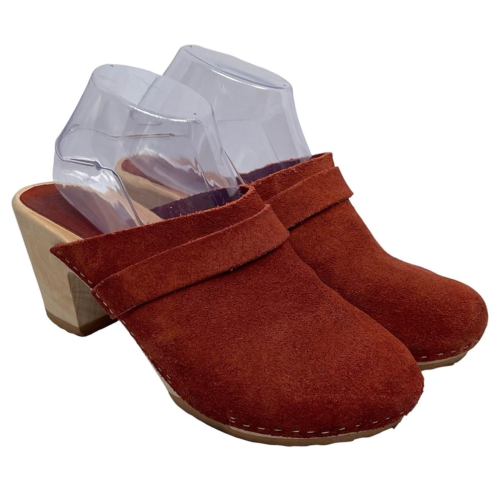 Bosabo Suede Wooden Heel Clogs Women 40 Rust Terracota Brown Slip On Mules Boho